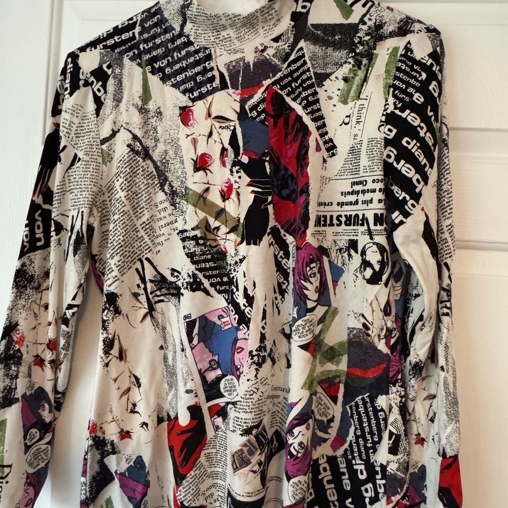 Diane Von Furstenberg Black and Pink Graphic Top